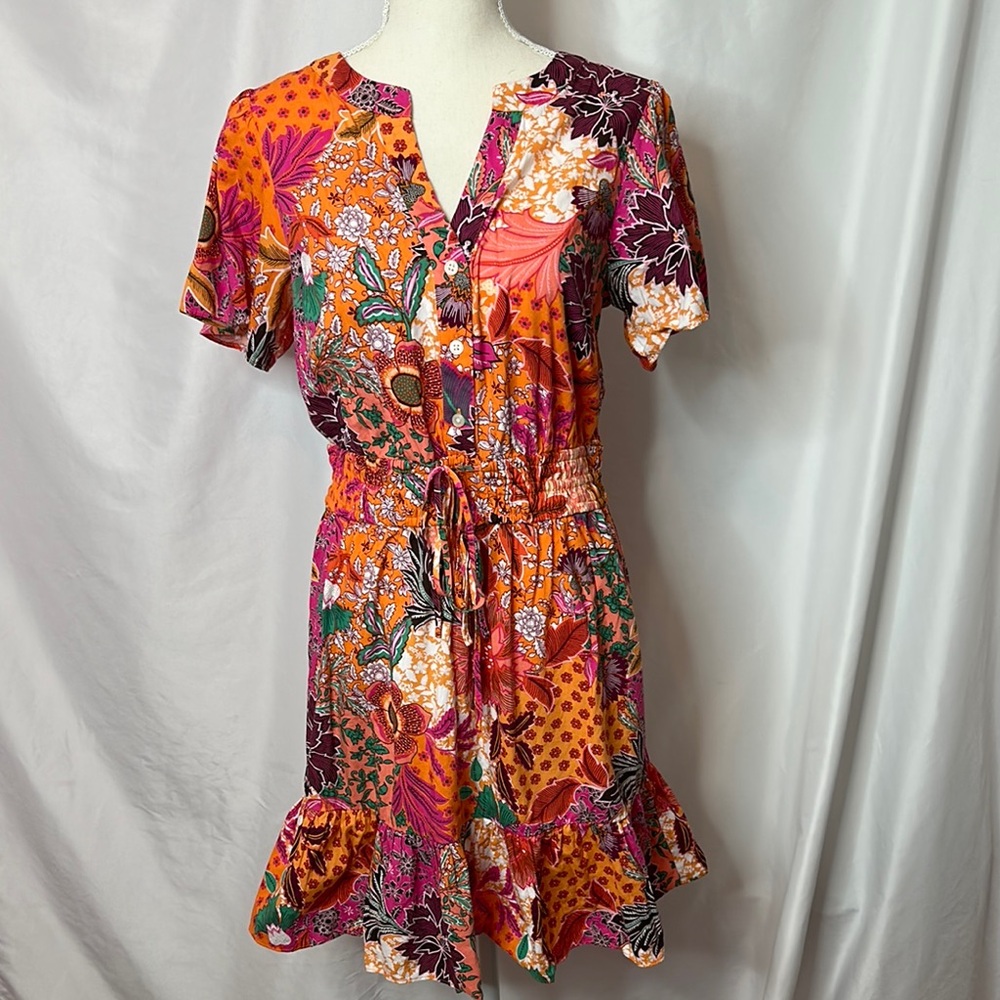LOFT Orange Pink Flutter Sleeve Mini Dress